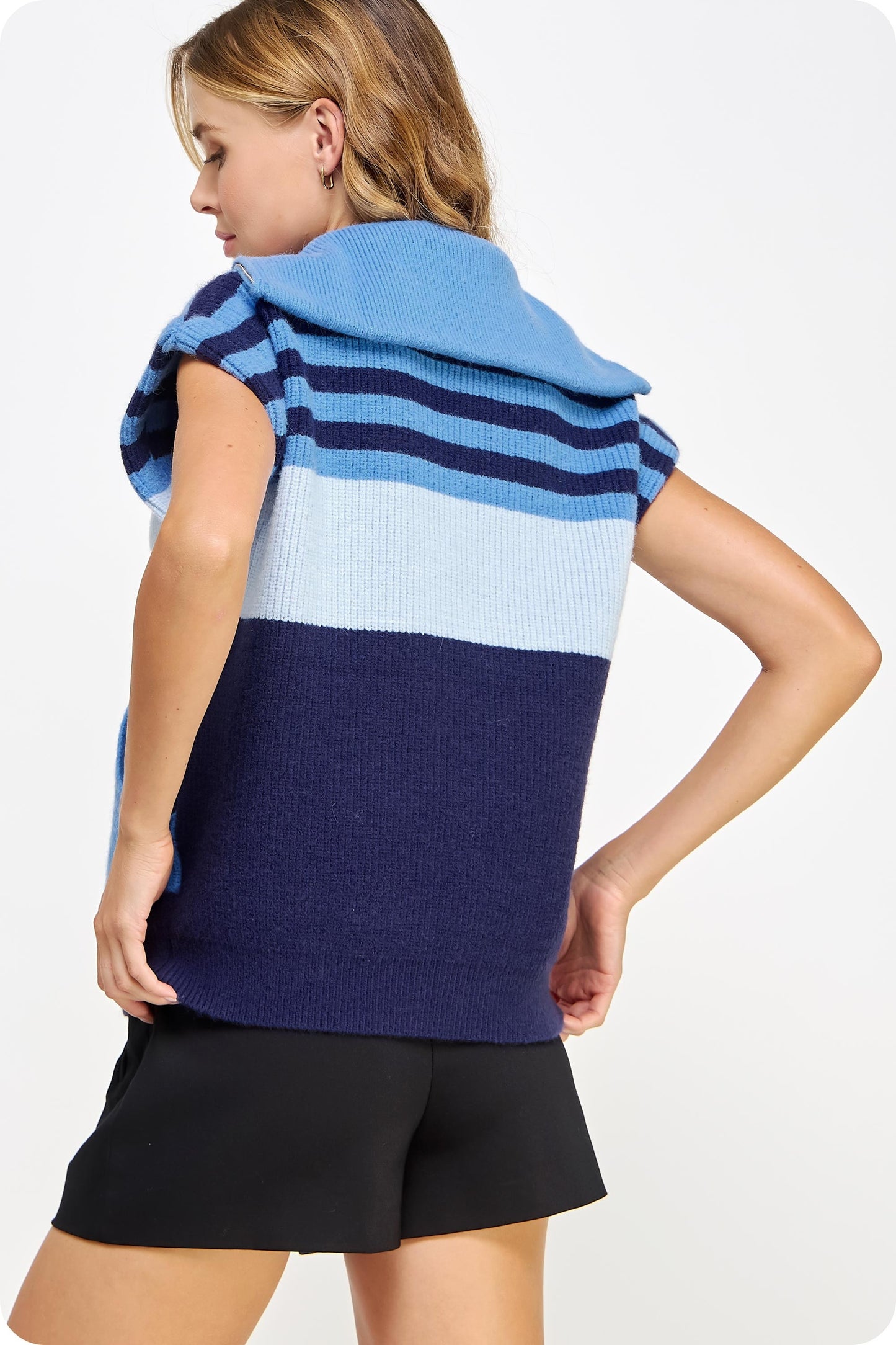 Zip-up Sleeveless Color Block Sweater Vest