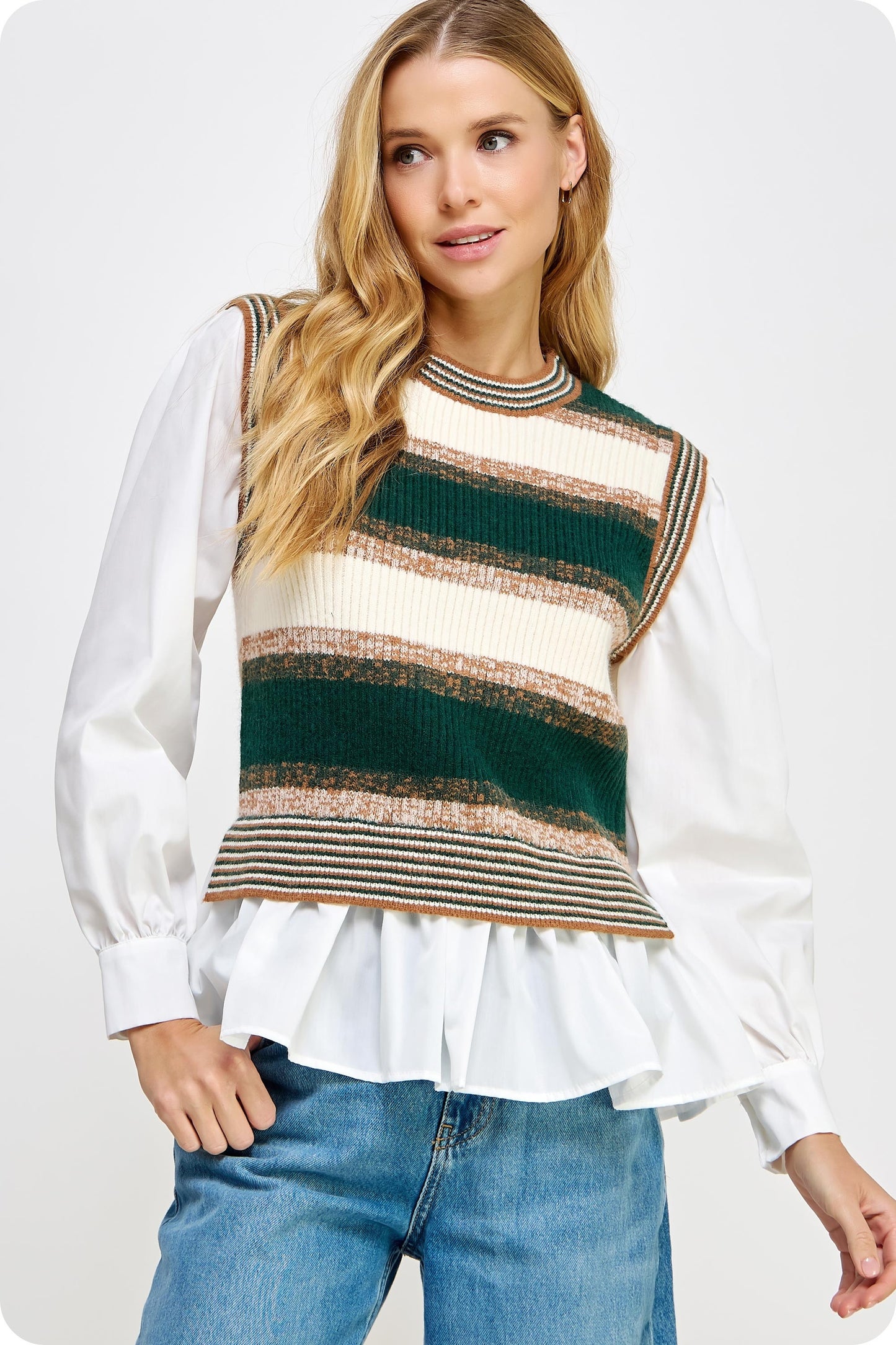 Green Stripe Combo Top