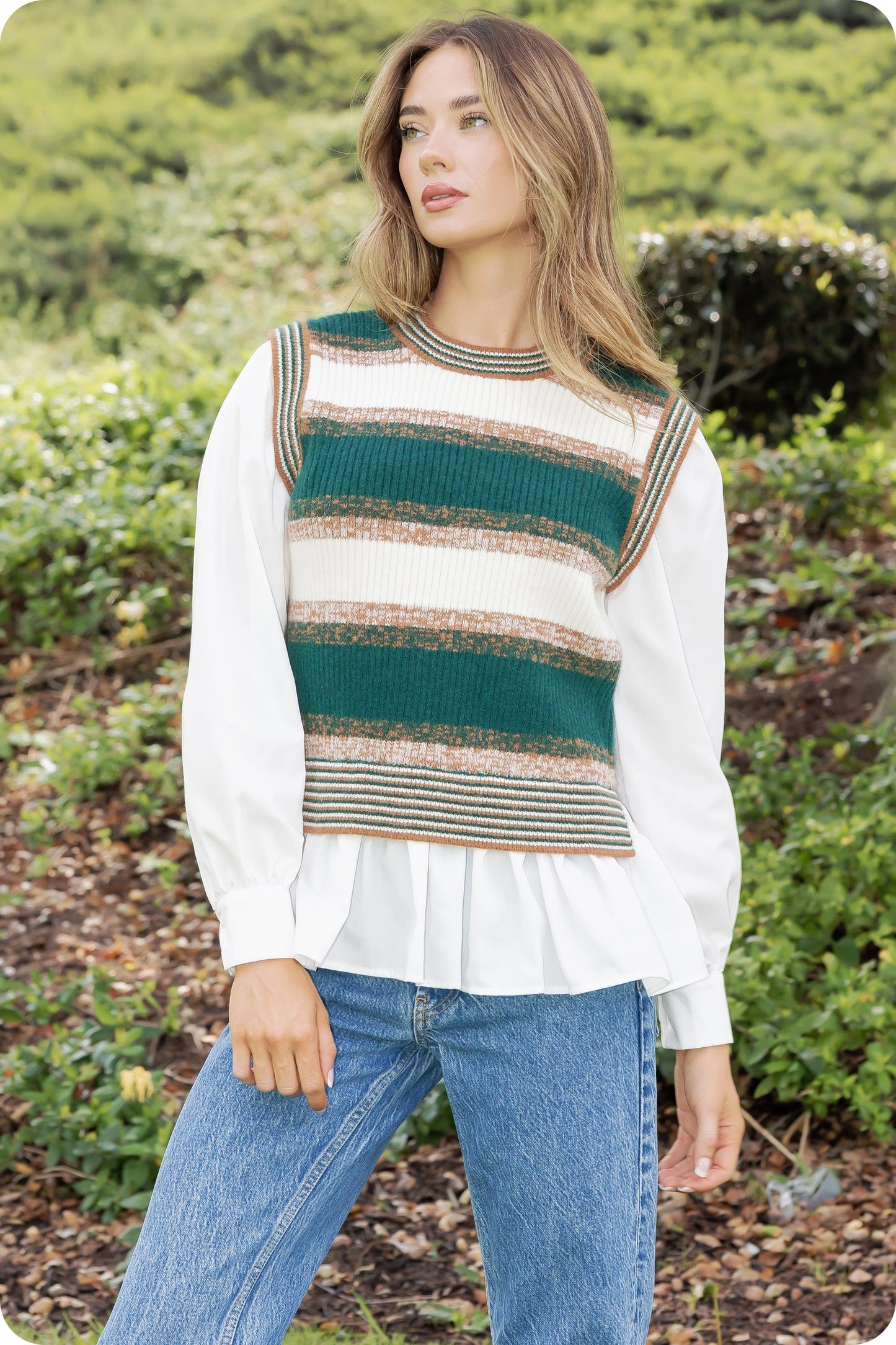 Green Stripe Combo Top