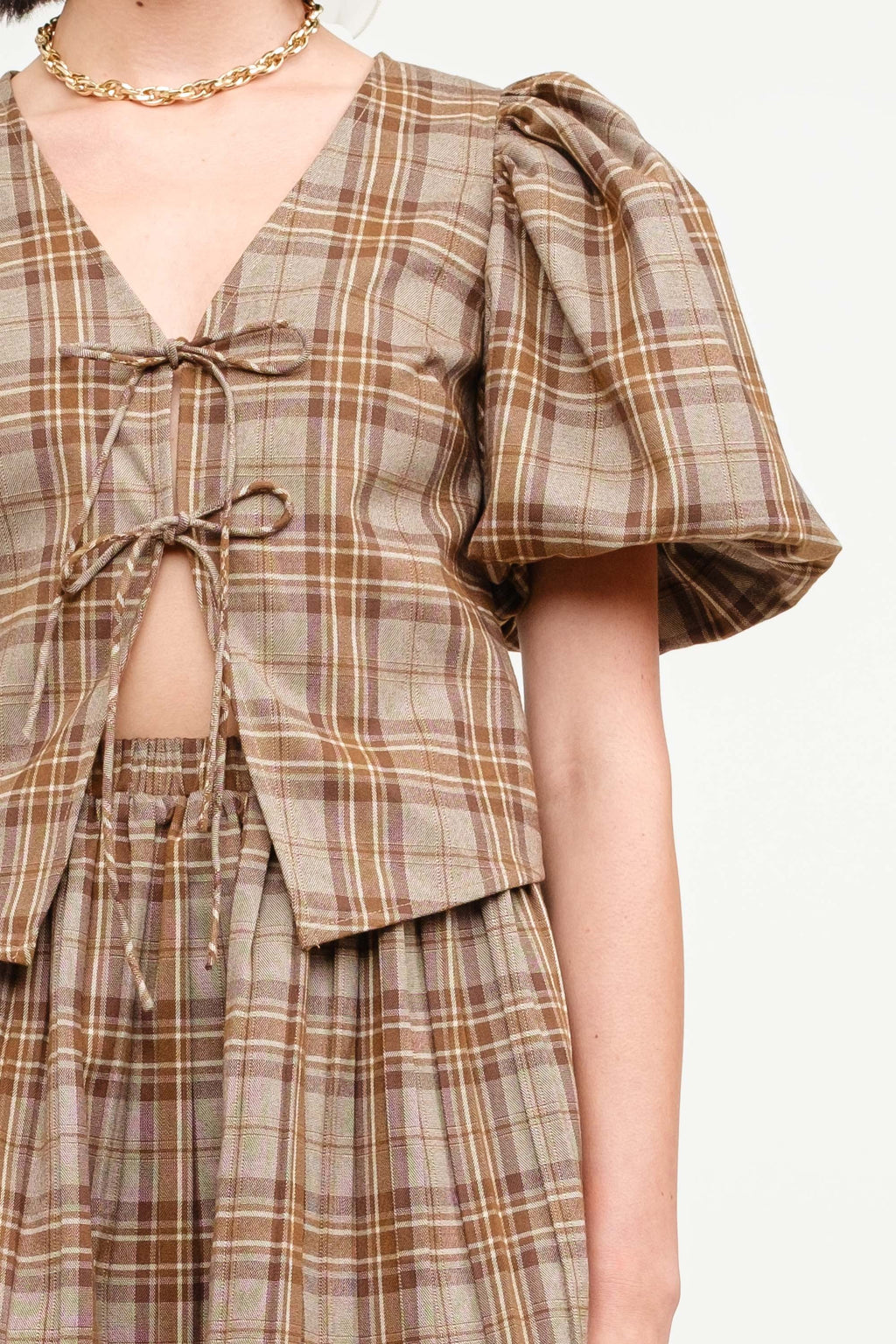 Carmin Plaid Blouse- Camel