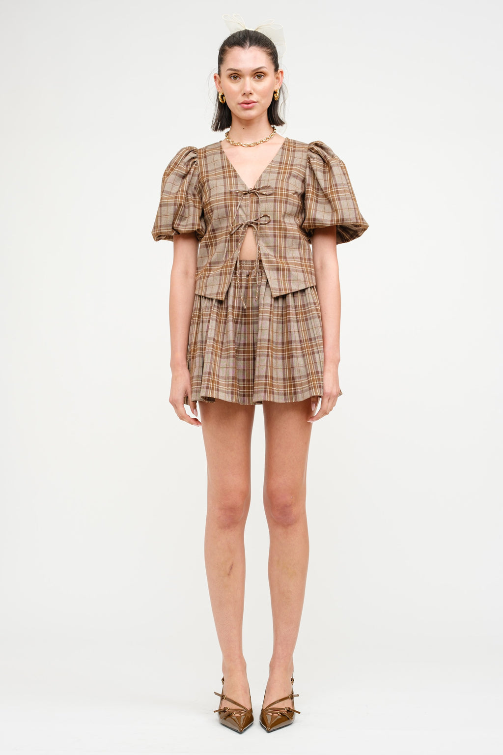 Carmin Plaid Blouse- Camel