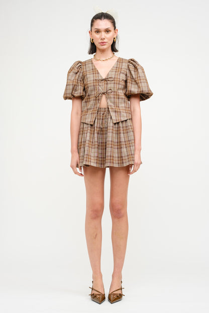 Carmin Plaid Blouse- Camel