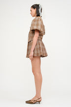 Carmin Plaid Blouse- Camel