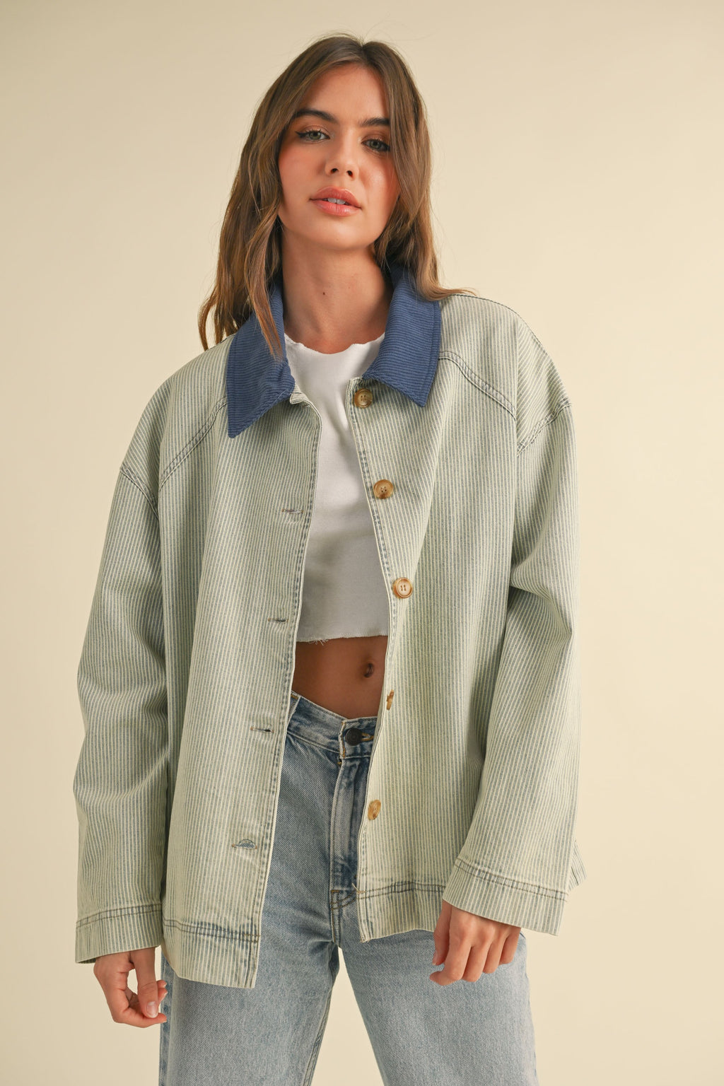 Blue Stripe Collar Barn Jacket
