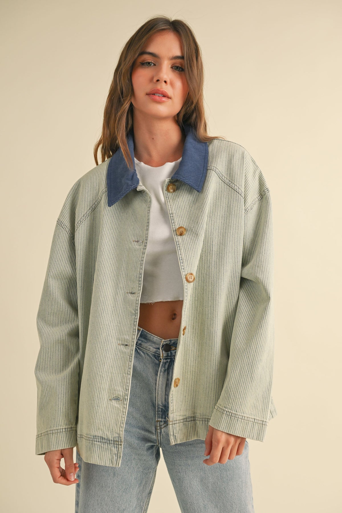 Blue Stripe Collar Barn Jacket