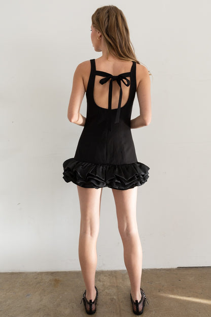 Ruffled Hem Romper- Black