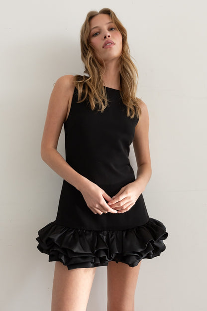 Ruffled Hem Romper- Black