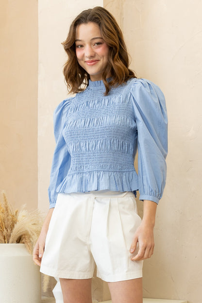 Brittany Smocked Top- Blue