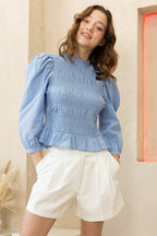 Brittany Smocked Top- Blue
