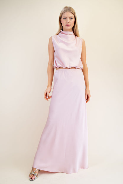 Rosie Satin Skirt Set- Light Pink