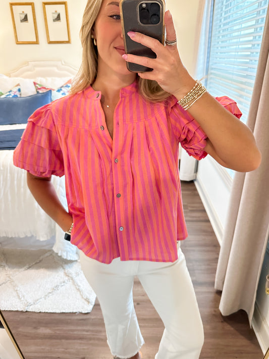 Lyra Stripe Top- Pink/Orange