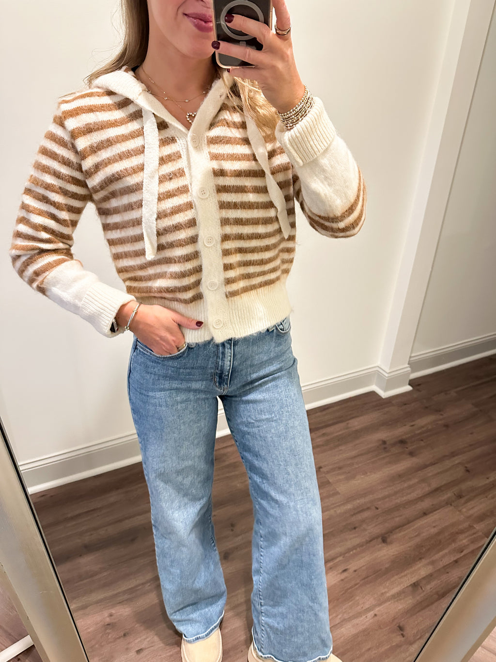 Tennie Stripe Hoodie- Ivory/Mocha
