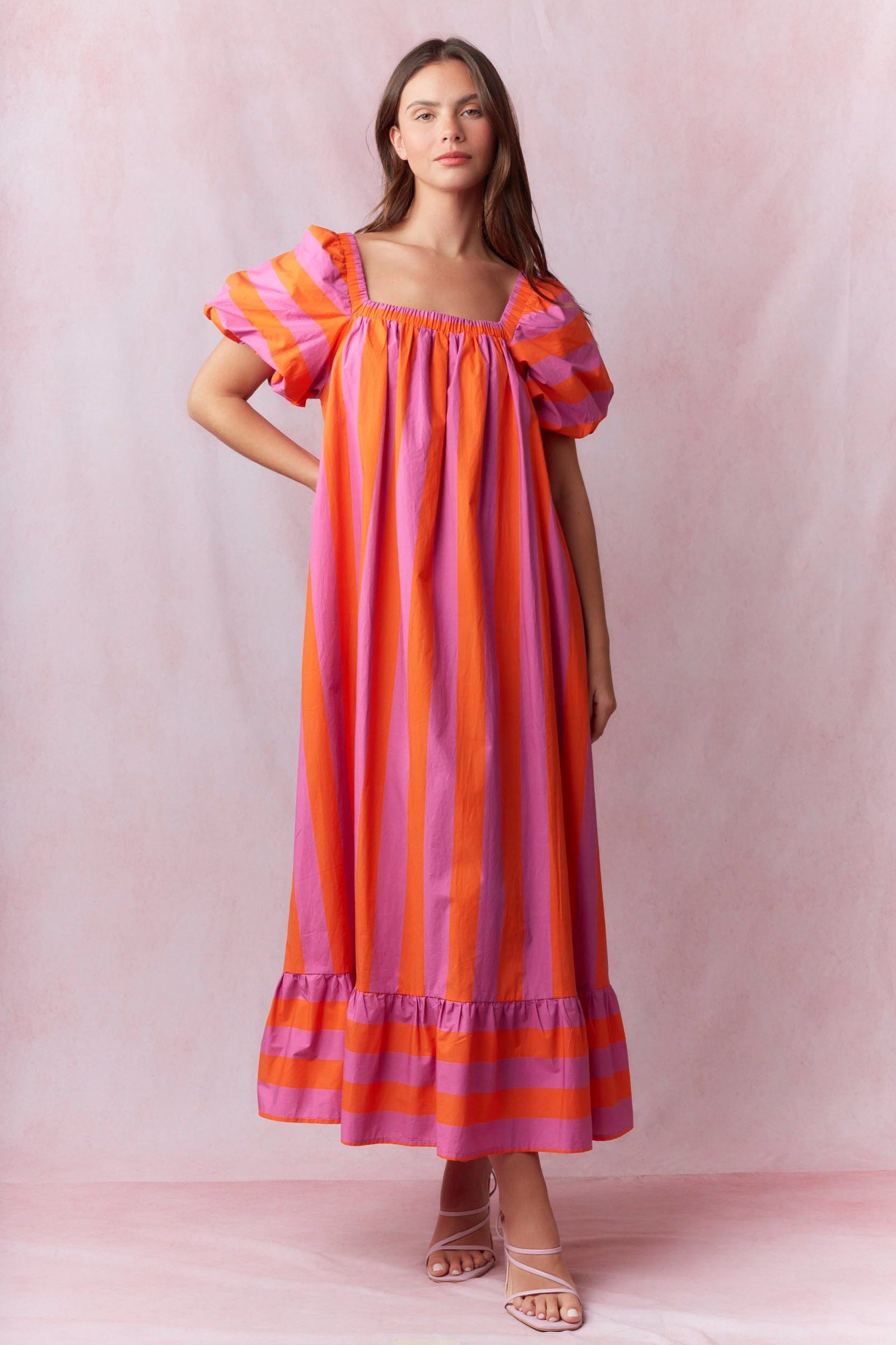pink and orange striped maxi dress Petal and Pup Women's Sabbia Maxi Dress - Red
