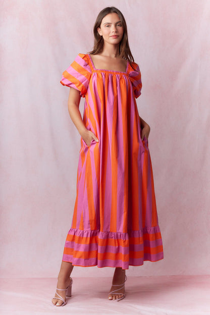 Sweet Stripes Maxi- Pink/Orange