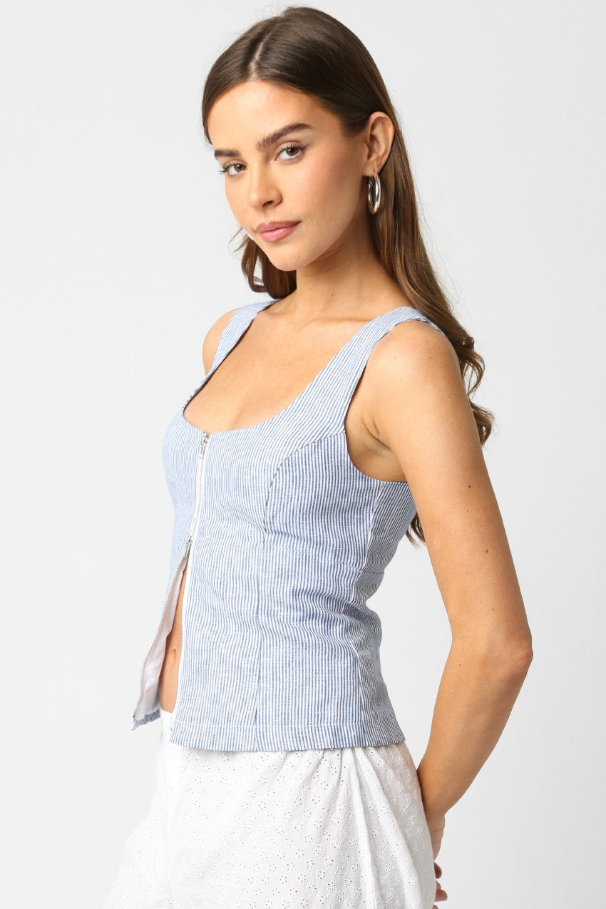 Sarah Zipper Top- Denim