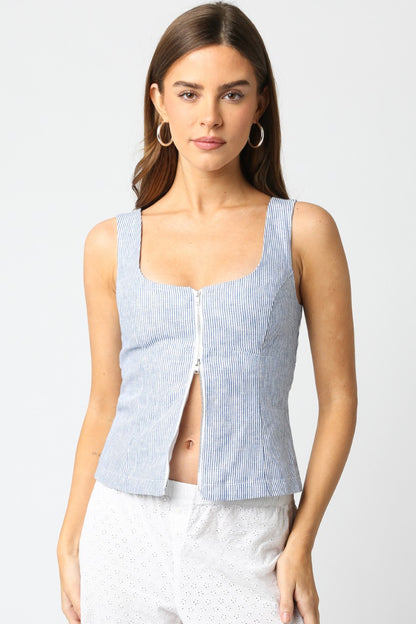Sarah Zipper Top- Denim