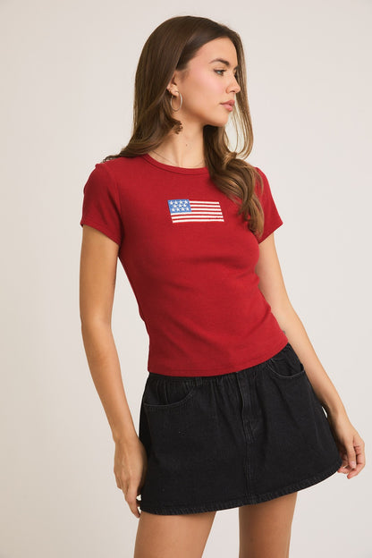 Flag Patch Tee- Red