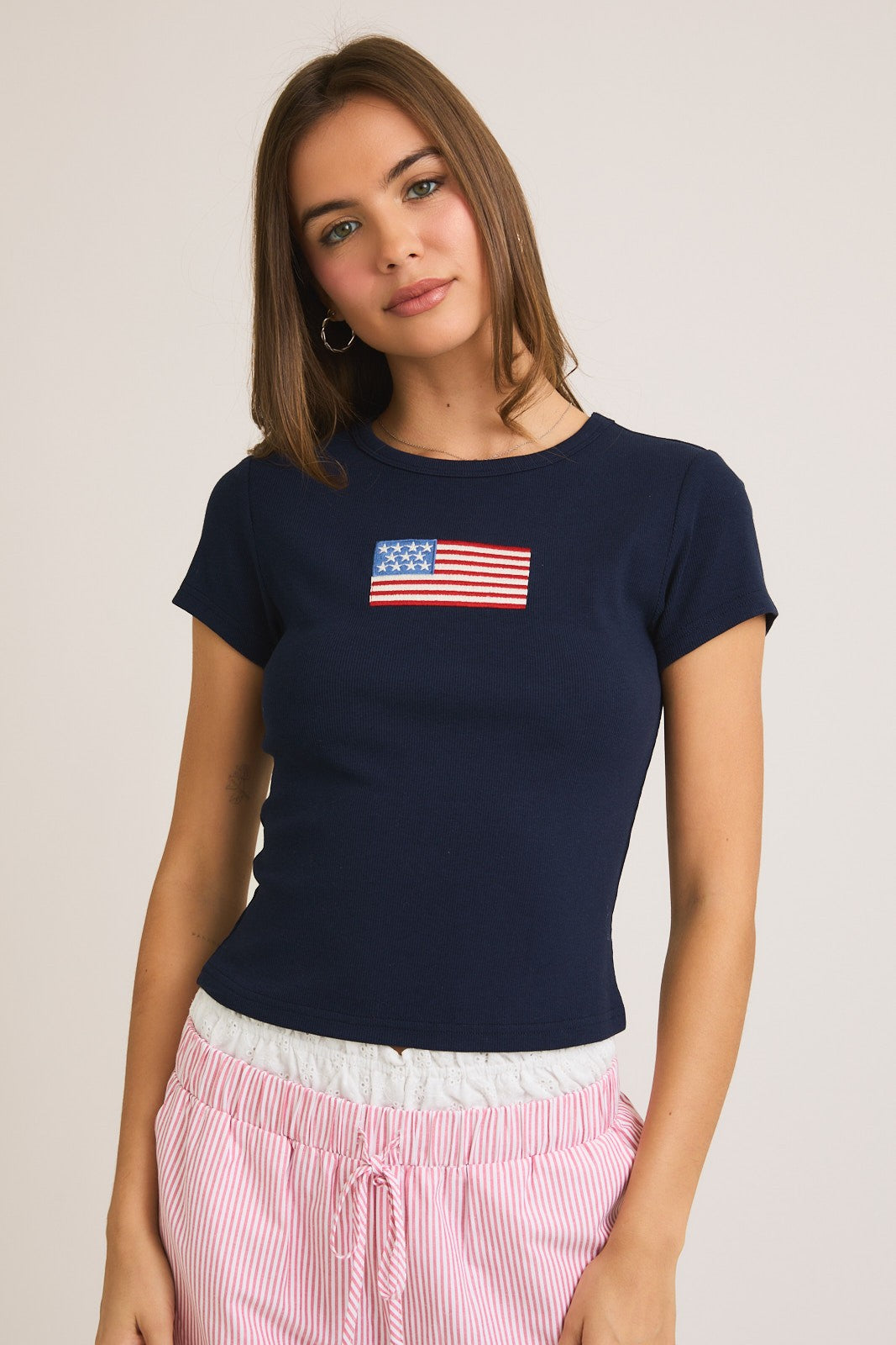 Flag Patch Tee- Navy