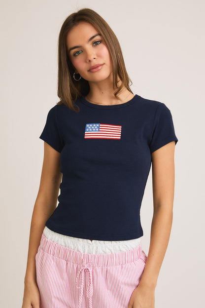 Flag Patch Tee- Navy