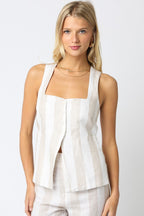 Alise Stripe Top- White/Khaki