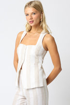 Alise Stripe Top- White/Khaki