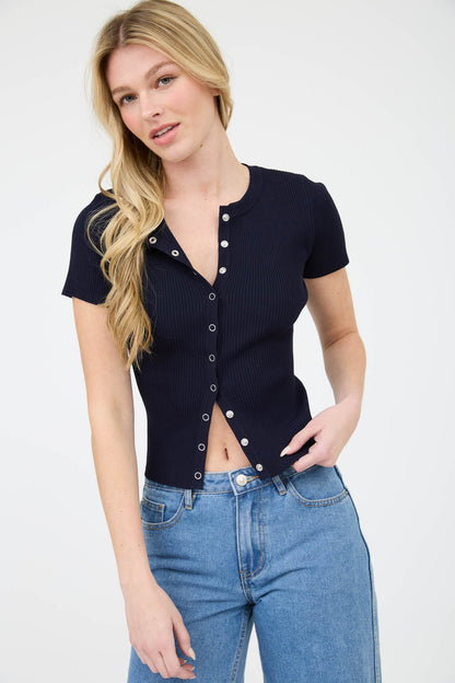 Laken Button Top- Navy