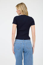 Laken Button Top- Navy