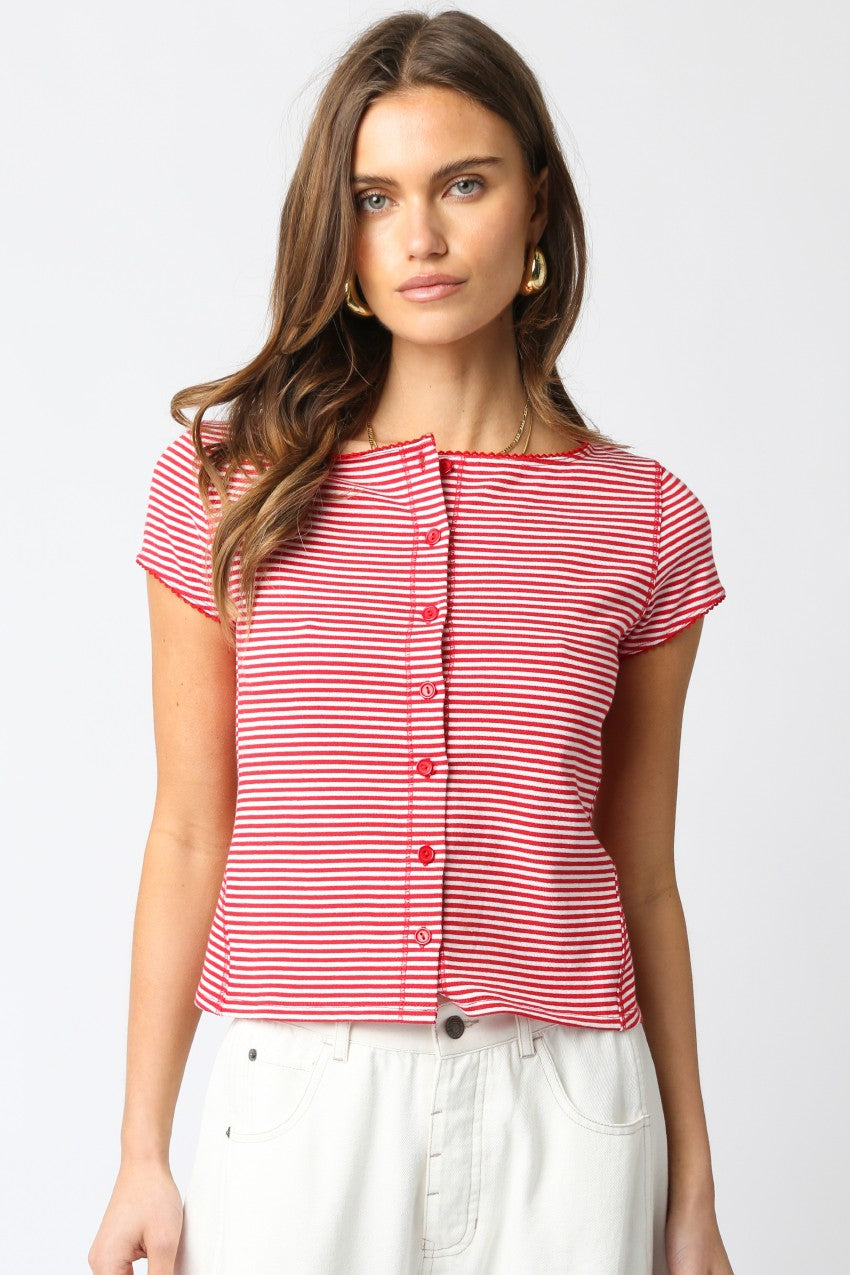 Tahni Stripe Top- Red/White