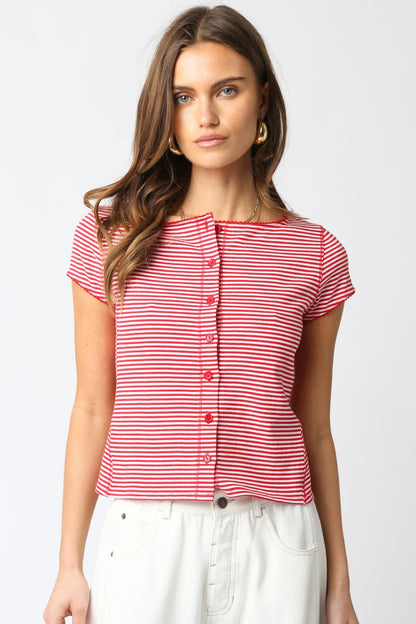 Tahni Stripe Top- Red/White