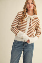 Tennie Stripe Hoodie- Ivory/Mocha