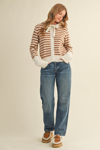 Tennie Stripe Hoodie- Ivory/Mocha