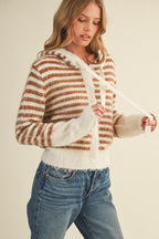 Tennie Stripe Hoodie- Ivory/Mocha