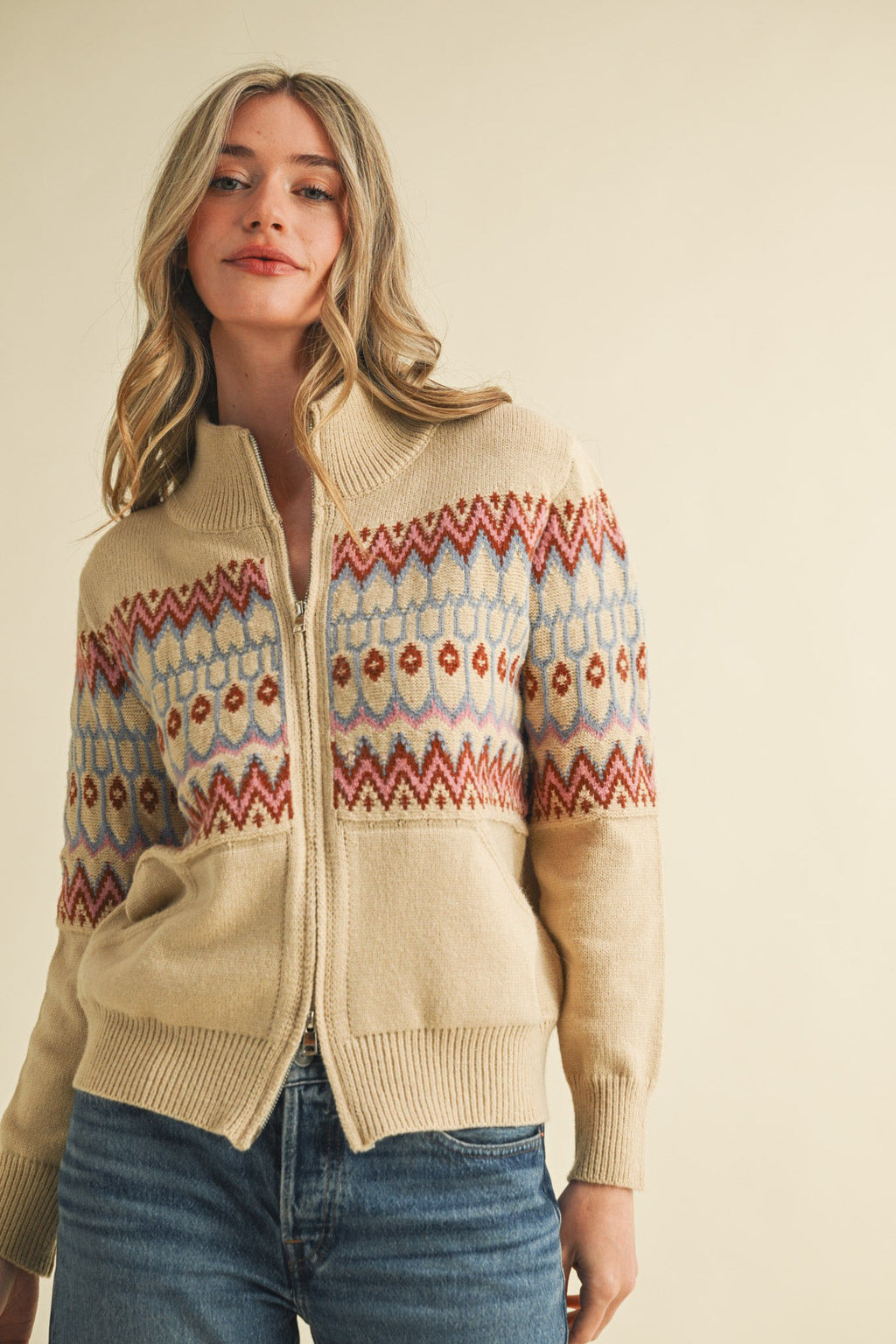 Lysa Isle Zip Up Cardigan- Sand