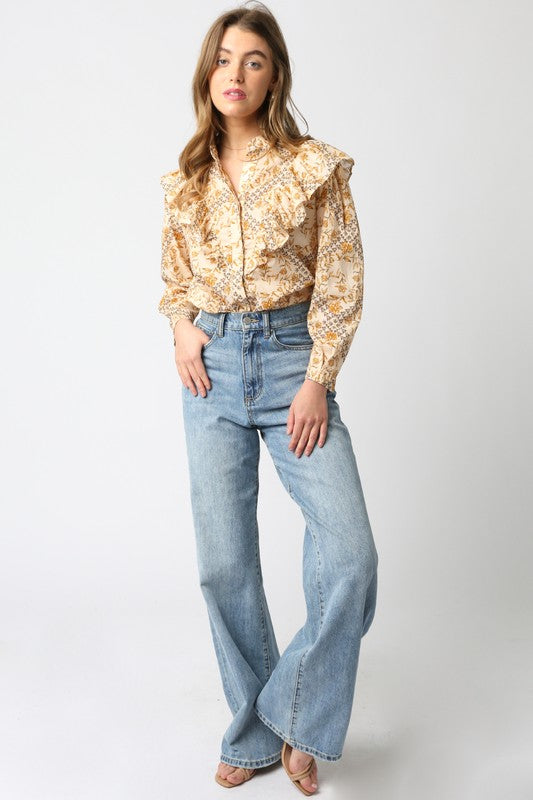 Belle Ruffled Shirt- Natural/Multi