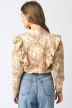 Belle Ruffled Shirt- Natural/Multi