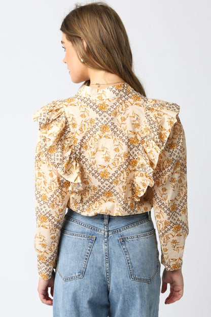 Belle Ruffled Shirt- Natural/Multi