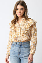 Belle Ruffled Shirt- Natural/Multi