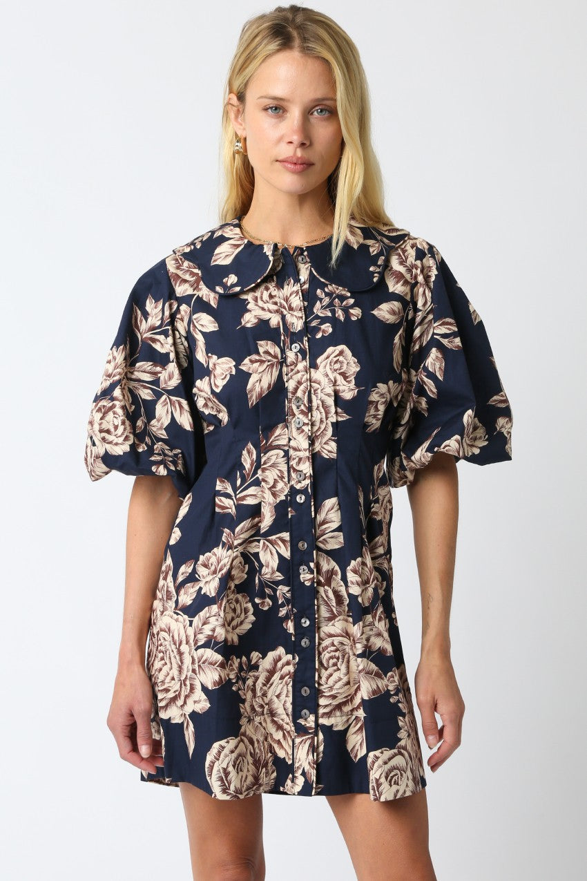 Pamila Balloon Mini Dress- Navy