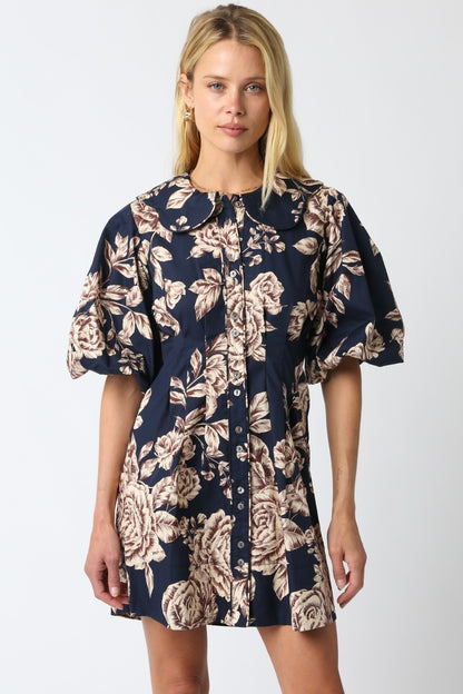 Pamila Balloon Mini Dress- Navy