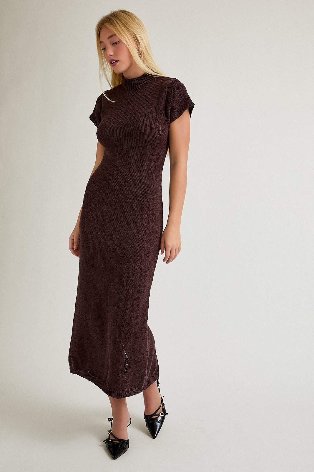 Grayson Sweater Midi Dress- Brown