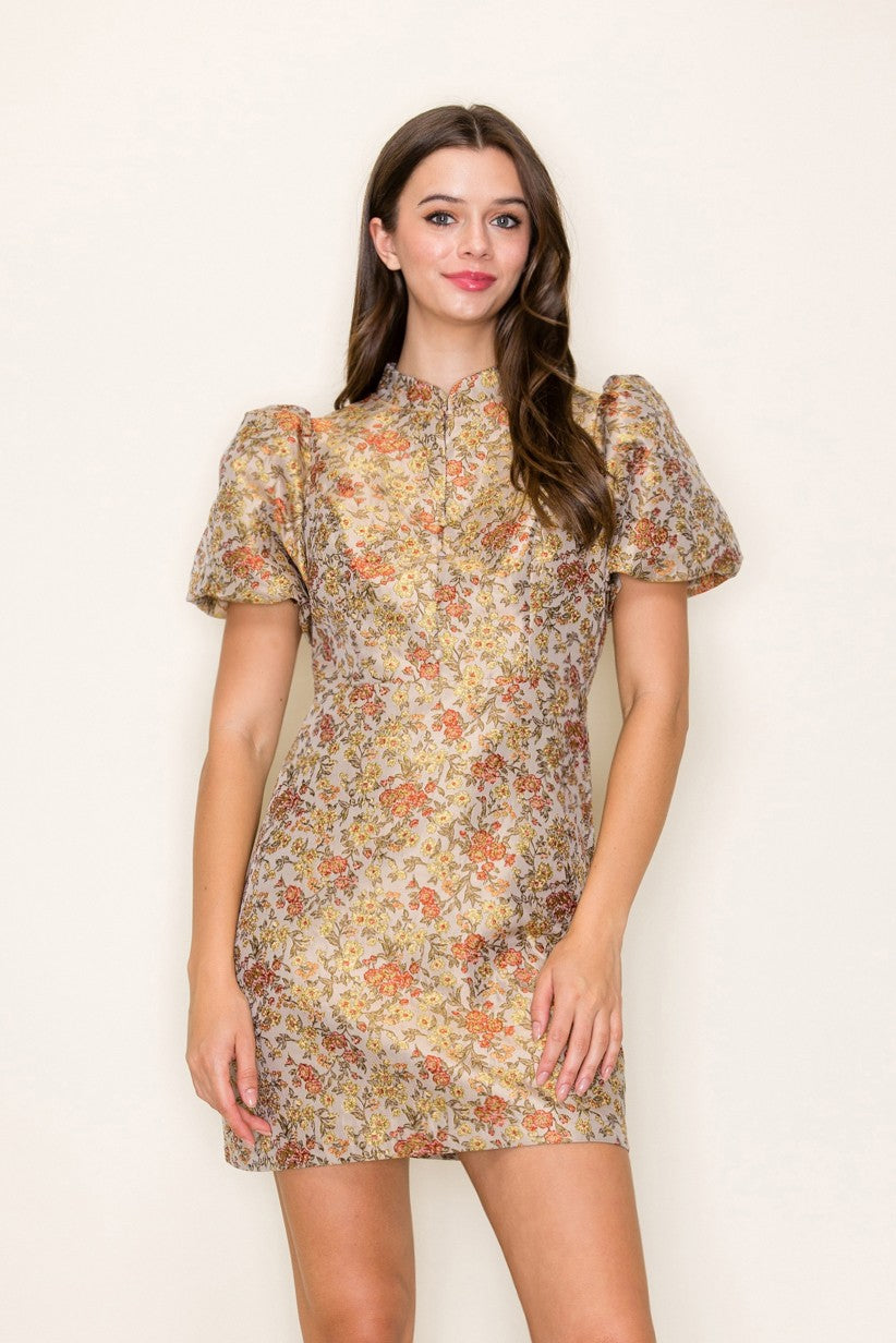 Zosia Mini Dress- Taupe/Rust