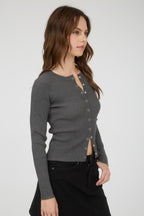 Laken Long Sleeve Cardigan- Grey
