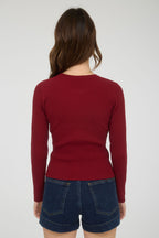 Laken Long Sleeve Cardigan- Deep Red