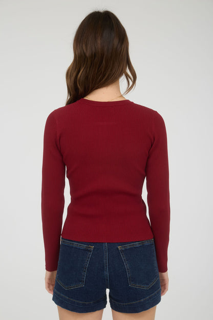 Laken Long Sleeve Cardigan- Deep Red