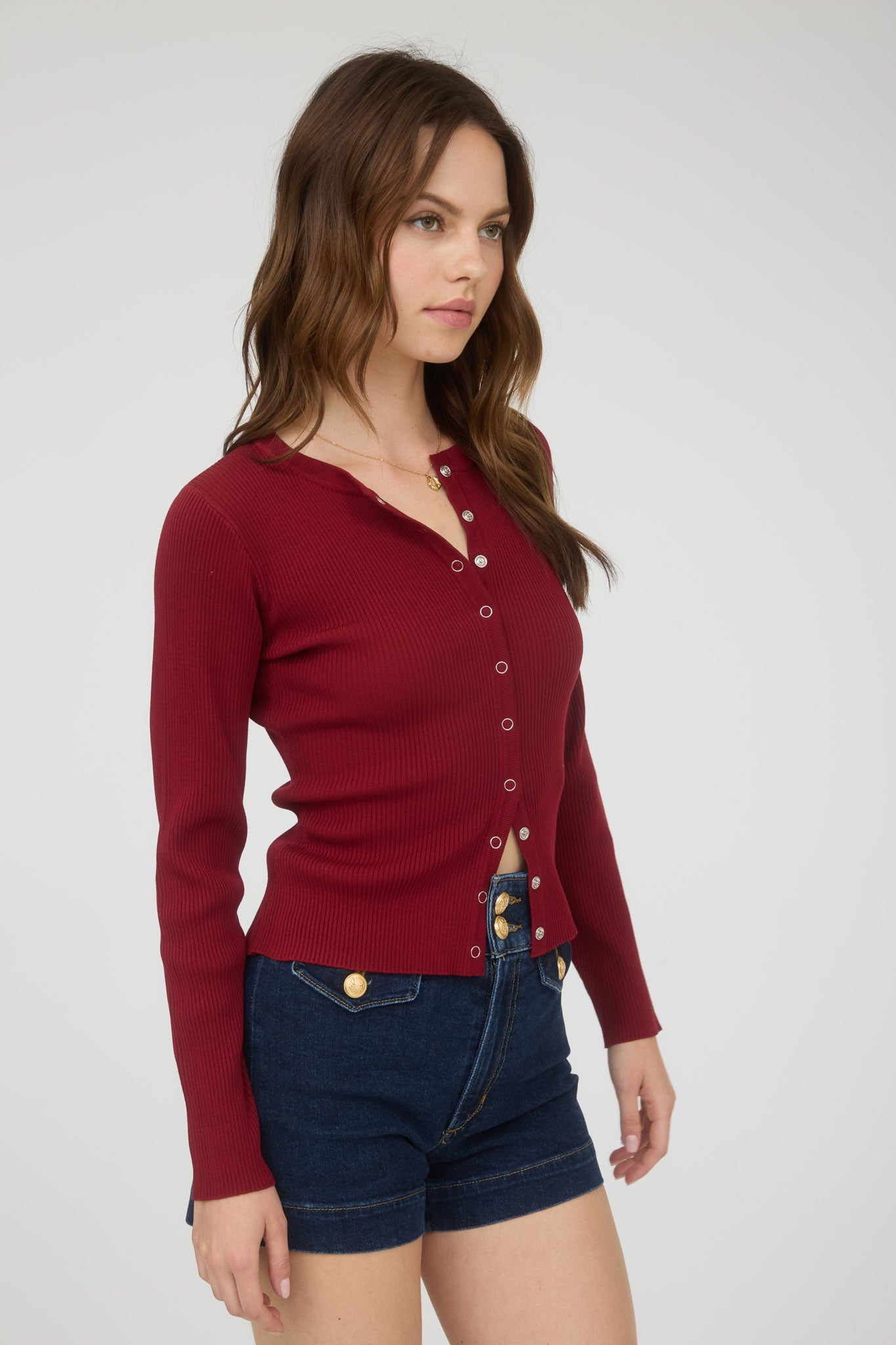 Laken Long Sleeve Cardigan- Deep Red