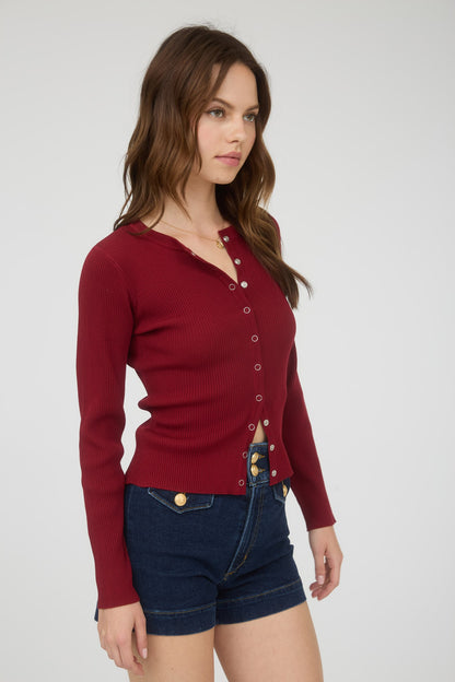 Laken Long Sleeve Cardigan- Deep Red