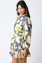 Eve Floral Belt Dress- Blue/Yellow