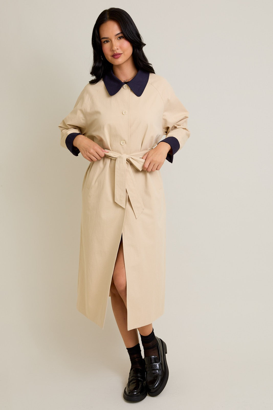 Daley Trench Coat- Beige/Navy