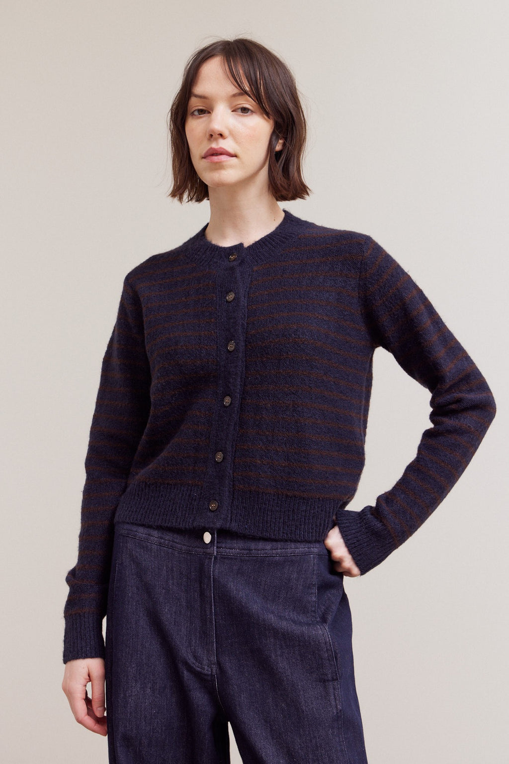 Celine Stripe Cardigan- Midnight