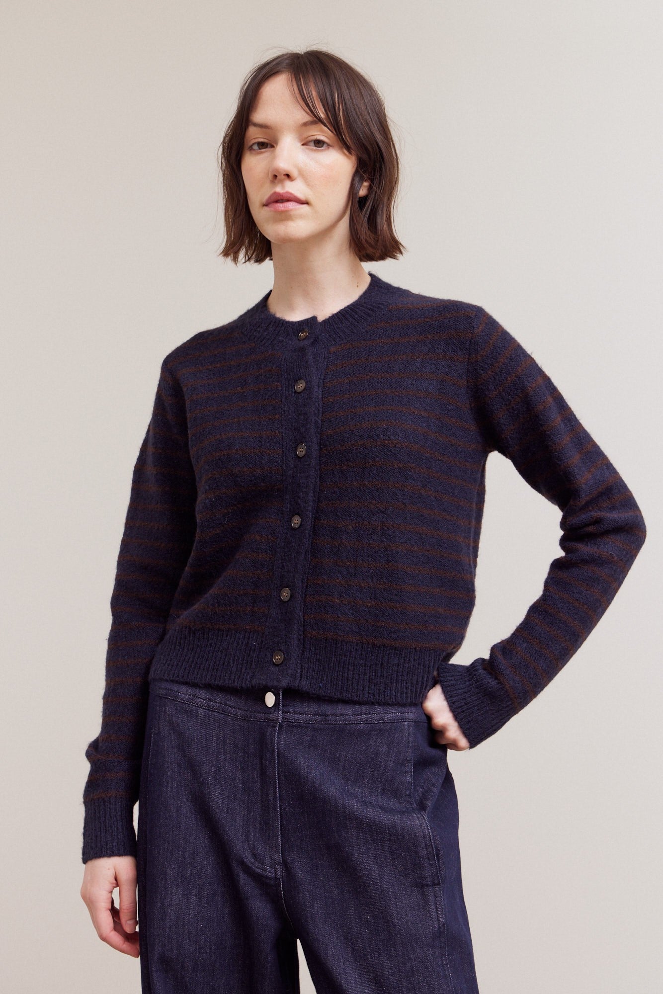 Celine Stripe Cardigan- Midnight